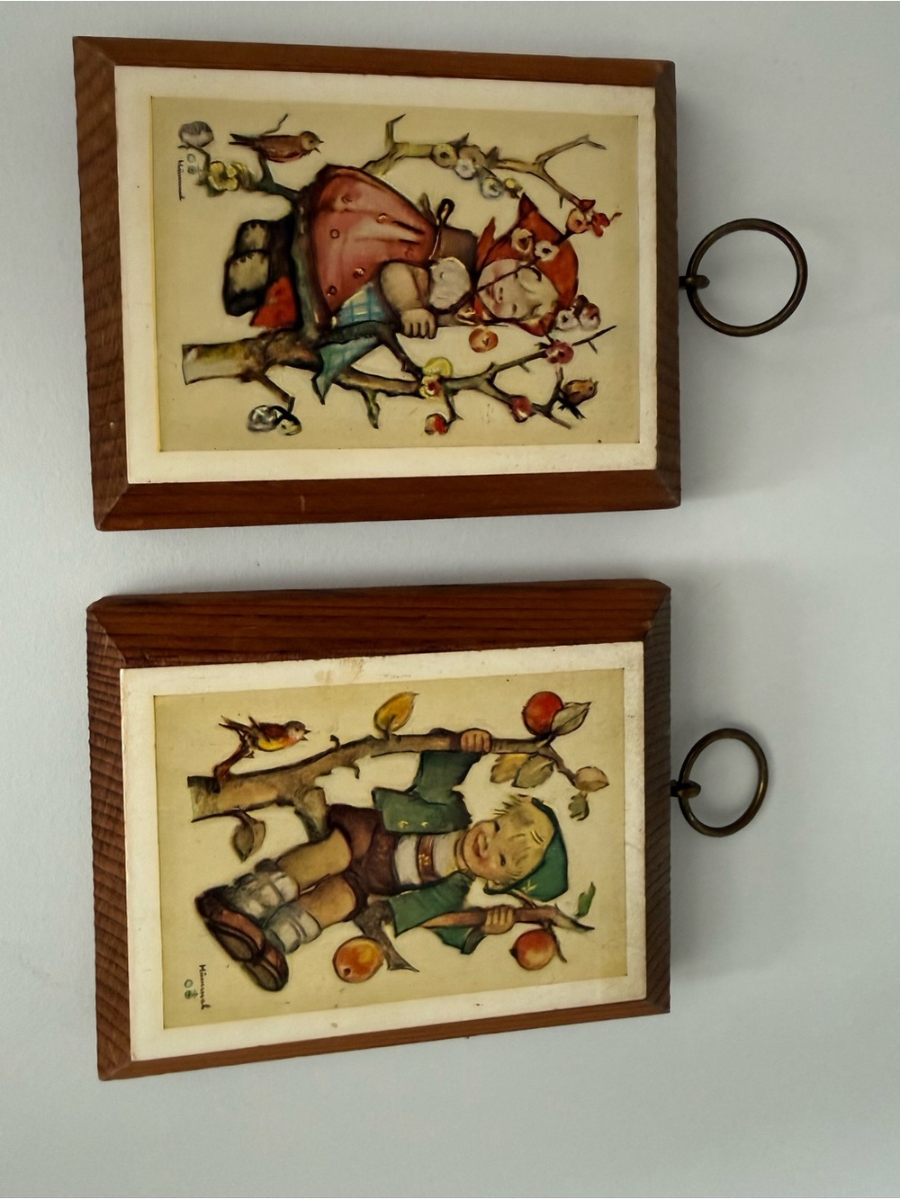 Vintage Hummel Apple Tree Boy & Girl Wood Plaques Set